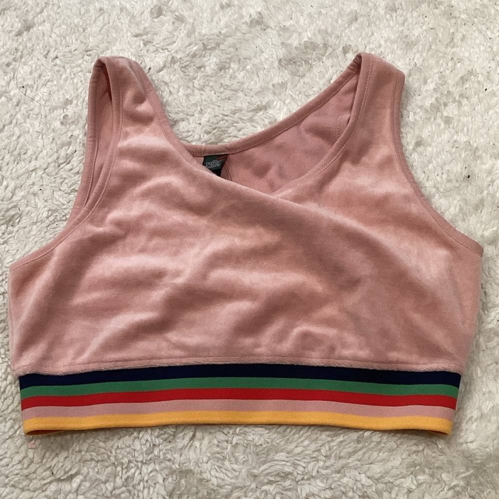wild fable Pink Velvet Crop Tank with Rainbow Stripe Band